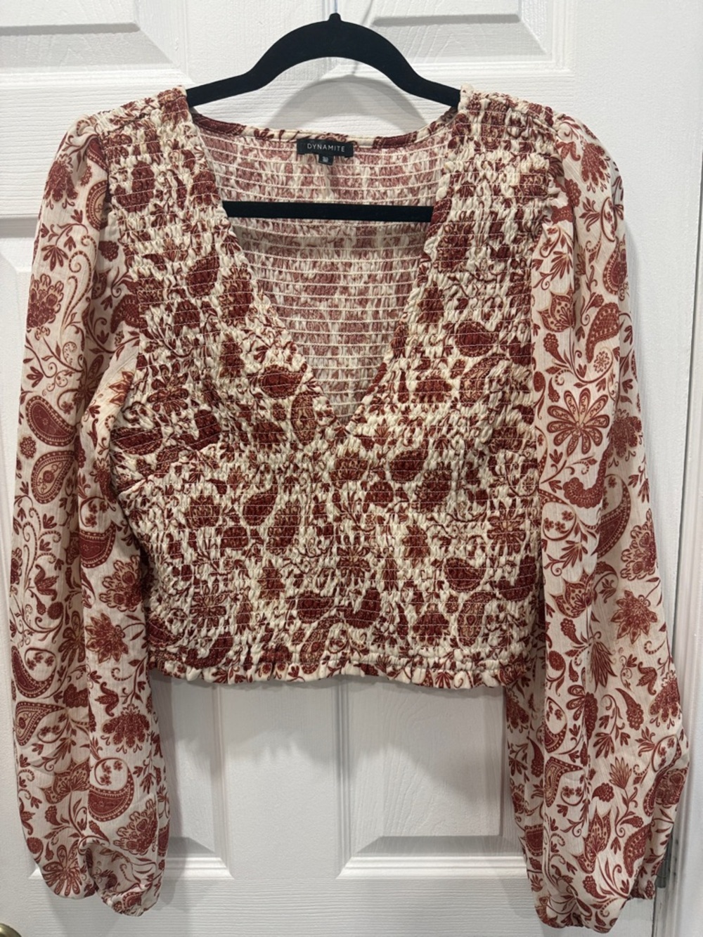 Dynamite V-neck Shirred Blouse Paisley size Large